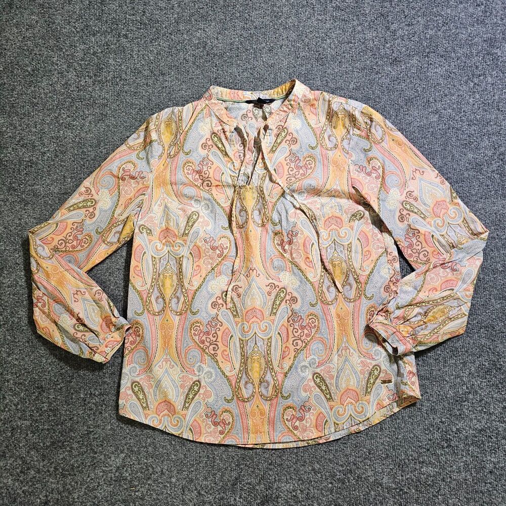 Tommy Hilfiger Top Shirt Womens Medium Blue Pink Paisley Long Sleeve Career